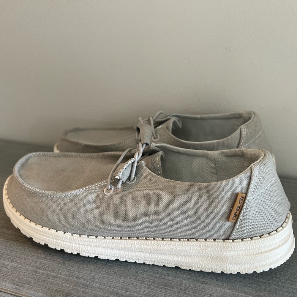 Hey Dude Women's Wendy Chambray Casual Shoes - Light Grey - Size 8